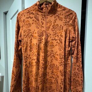 Women's REI midweight 100% Merino 1/2-zip Base Layer, XL, orange pattern
